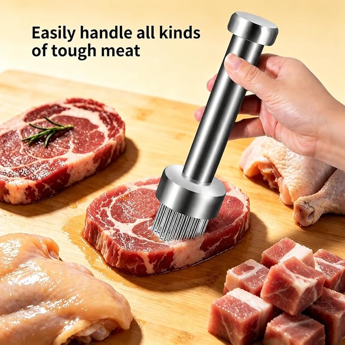 Meat Tenderizer Tool | 21 Auto Rebound 304 Stainless Steel Meat Tenderizer, Dishwasher Safe for Steak Pork Chicken Salmon