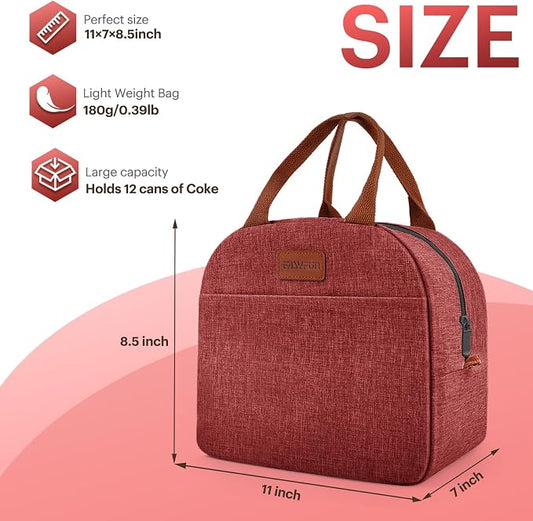 Lunch Bag for Women & Men Adult Insulated Lunch Box, Small Leakproof Cooler Food Lunch Containers Reusable High Capacity Lunch Tote Bags for Work, Travel, Outdoor - Wine Red