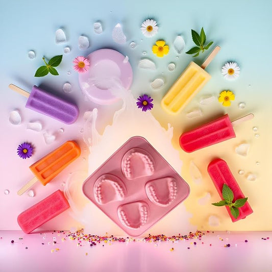 Pink 4 Hole Denture Teeth Shaped Ice Cube Mold Silicone Ice Tray DIY Ice Cream Funny Gag Gift For Dentist Seniors Ice Tray Molds, Ice Cube Molds and Trays