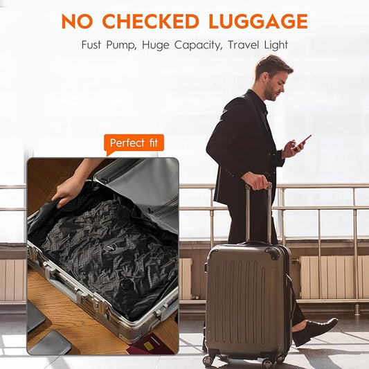 Vacuum Bags with Wireless Pump– Space Saver Compression Bags for Luggage, No Checked Baggage, Triple Your Luggage Space, IP68, Reusable, Fits 20/24/28 Inch Suitcase (2PC No Tracker)