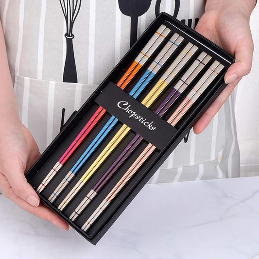Buyer Star 5-pair Nice Stainless Steel Featured Chopsticks Metal Reusable Chopsticks Chinese Square Chopsticks