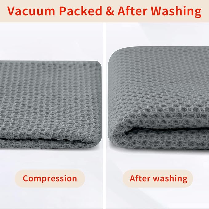 Homaxy 100% Cotton Waffle Weave Kitchen Towels, 5-Pack, Grey | 13 x 28 Inches, Ultra Soft Absorbent Dish Towels, Quick Drying Cleaning Towels