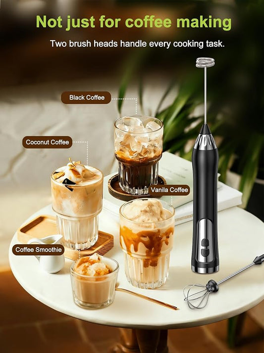 Rechargeable Milk Frother, Coffee Frother Handheld Wand, IP67 Waterproof Electric Foam Maker, High Power High-speed Drink Mixer Foamer for Matcha, Lattes, Cappuccino