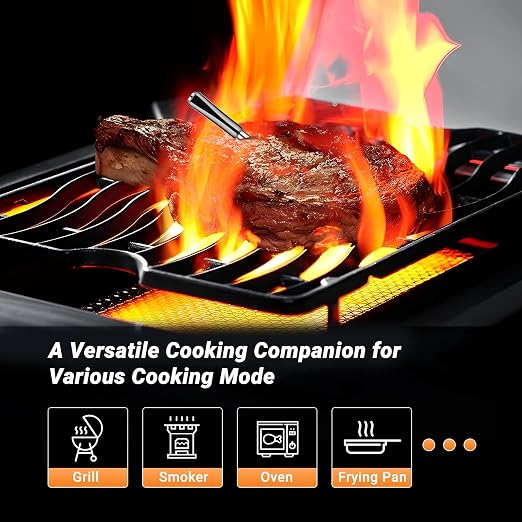 Bluetooth Meat Thermometer with App Remote Control,IP67 Waterproof Wireless Thermoemter for BBQ, Grill, Smoker, Oven, Rotisserie,Ideal for Continuous Cooking, Easy to Clean and Storage