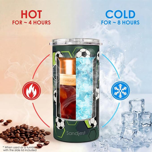 Soccer Can Cooler 12oz - Stainless Steel Insulated for Men Brother Buddy Players - Travel Mug Cups - Tumbler Cans Koozie, Sport Gift for Birthday, Christmas