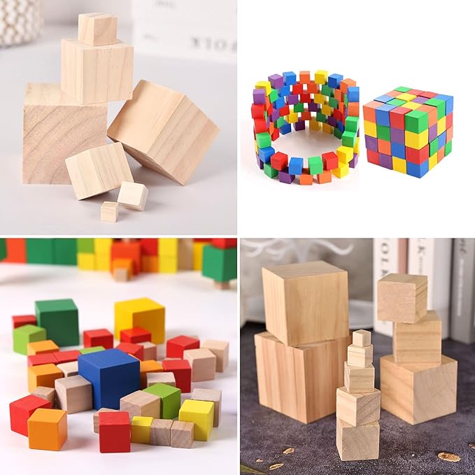 Wooden Cubes Wood Blocks for Crafts 3 inch, 2 PCS Large Blank Wooden Blocks Wood Cubes for Baby Shower, Unfinished Plain Squares for Crafting, Counting Block, Alphabets Letters, Stamps, Dice