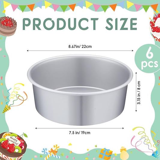 Nuenen 6 Pcs 8 Inch Round Cake Pans Aluminum Round Mold Smash Cake Baking Cheesecake Pans for Home Party Baking Supplies