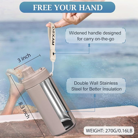 MAXSO Sealed Can Cooler Fizz Lid Can Cover for 12 oz Regular, Slim Skinny Cans & As Thermal Bottle, 4-in-1 Insulated Vacuum Stainless Steel Carbonated Cold Drink Holder - Oat