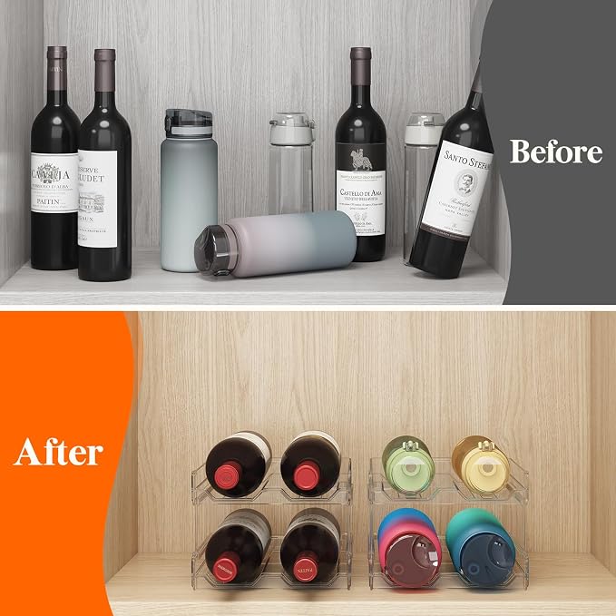 Lifewit Plastic Stackable Wine Rack for refrigerator, Cabinet, Countertop,Wine Bottle Holder, Water Bottle Organizer for Fridge, Pantry, Hold 4 Bottles