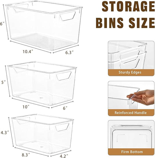 12 Pack Organizers and Storage, Pantry Organization and Storage Bins, Cabinet Organizer, Clear Plastic Storage Containers with Handle,Acrylic Storage Bins (4 Small&4 Middle&4 Large
