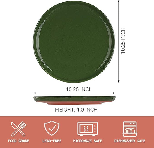 GZG Ceramic Dinner Plates Set of 4, 10.25 Inch Speckled Stoneware Plates with Clay-Tone Base, Large Ceramic Plates for Steak, Salad, Pizza, Microwave Oven Dishwasher Safe