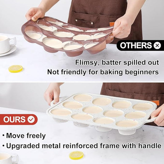 CAKETIME Silicone Muffin Pans for Baking, Metal Reinforced Frame Jumbo 6 Cups & Regular 12 Cups Cupcake Pan Nonstick Muffin Pan for Homemade Baking Easy to Handle