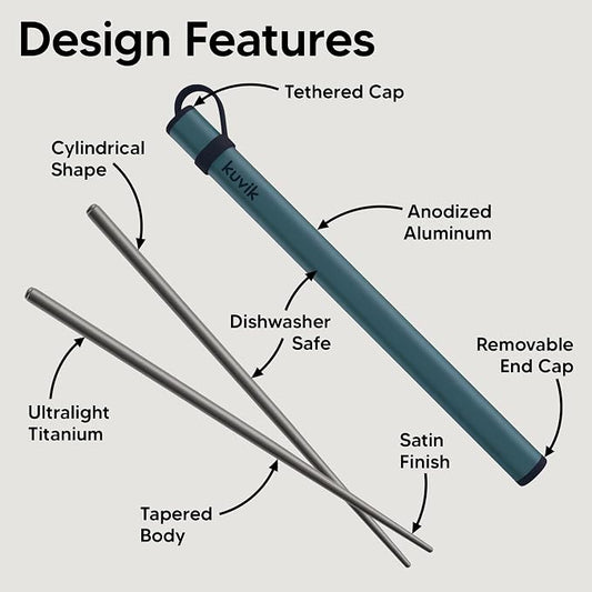 Kuvik Titanium Chopsticks with Slate Teal Carrying Case
