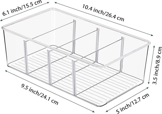 Vtopmart 10 Pack Food Storage Organizer Bins, Clear Plastic, 4 Compartments | For Pantry, Kitchen, Fridge and Cabinet Organization, Organize Food Packets, Snacks, Pouches and Spice Packets