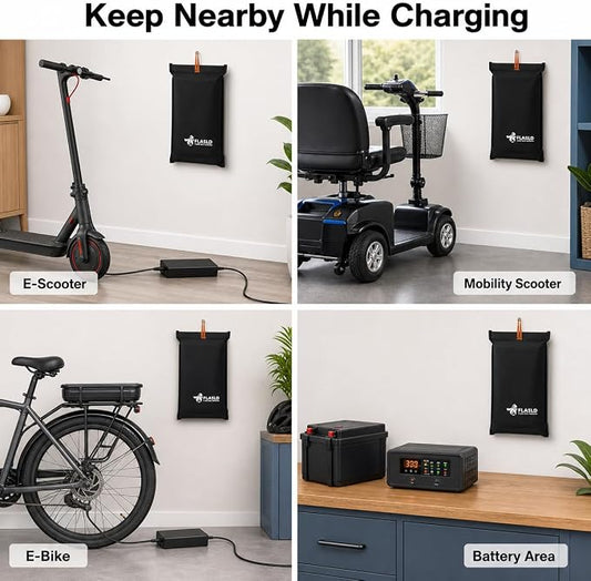 FLASLD Fireproof Lithium Battery Cover 47×47 inch, Fastest & Simplest Way to Isolate and Extinguish Small Fires, Fire Blanket for E-Scooter and E-Bike Grey