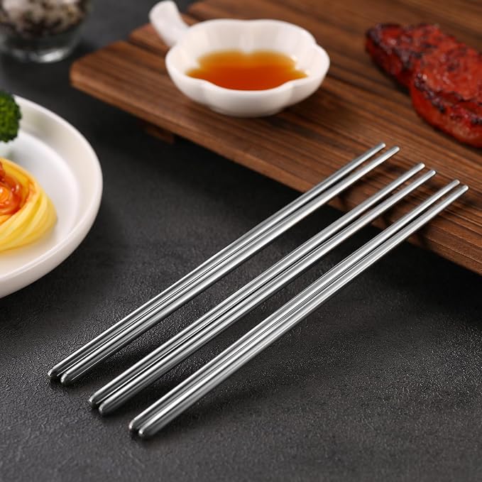 Honeydak 100 Pairs Metal Chopsticks Bulk 8.2 Inch Reusable Stainless Steel Chopsticks Dishwasher Safe Non-slip Lightweight Korean Cutlery Set Individually Wrapped Classic Style for Dinner Restaurant