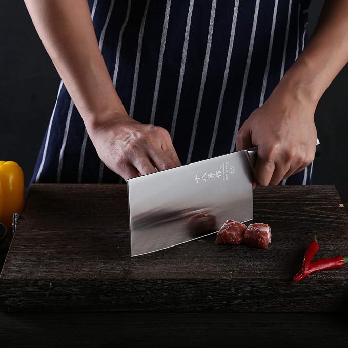 SHI BA ZI ZUO 7 Inch Cleaver Knife for Chopping Bones and Cutting Meat