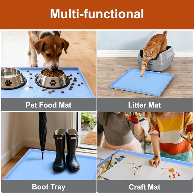 ukeetap 22" x 19" Extra Thick Silicone Mat Waterproof with Raised Edge, Under Sink Mat for Kitchen & Bathroom, Kitchen Cabinet Liner, Multi-Purpose for Storage & Protection, Blue