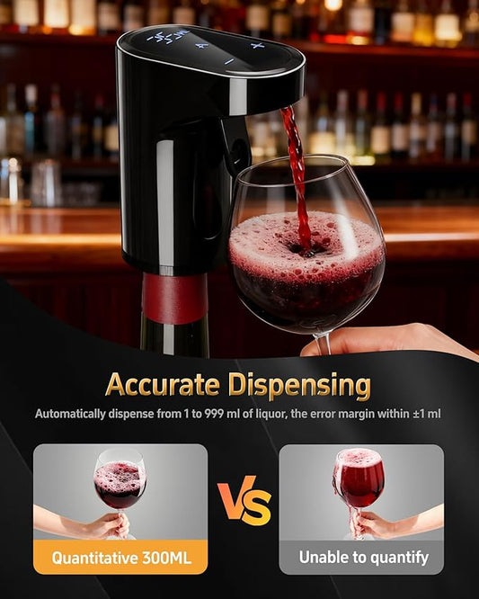 5-in-1 Electric Wine Decanter with Aerator,Digital Alcohol Bottle Dispenser Adjustable Dosing,Smart Whiskey Pourer, Liquor/Spirits Pump Automatic,Nice Gifts for Women Men Mom Dad Husband Boss(Black)