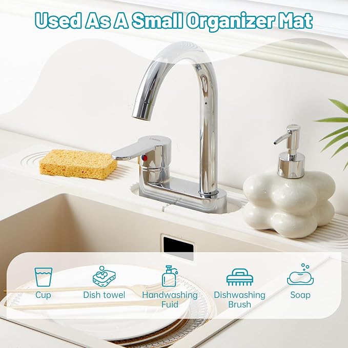 Stone Faucet Mat for Kitchen Sink with Oval Hole – 23.6" × 3.9" Diatomite Drying Stone Mat & Sink Protector, Quick-Dry Splash Guard Water-Absorbing Tray for Bathroom Counter(White.23.6 x 3.9)