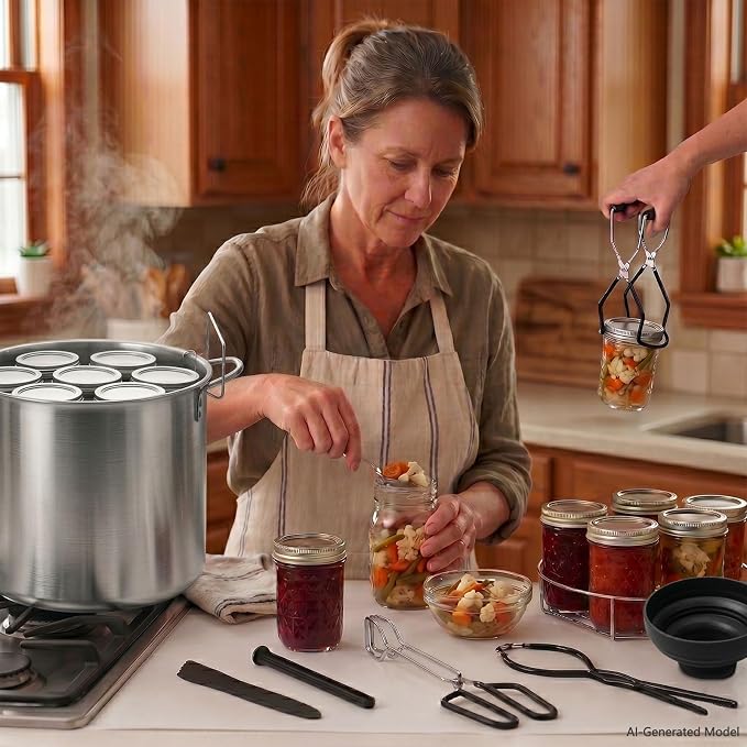 Canning Supplies Kits with 21.5 Qt Canning Pot, 7pcs Mason Jars, Tongs, Stainless Steel Jar Rack, Funnel, Lid Lifter Water Bath Canner Tool Set