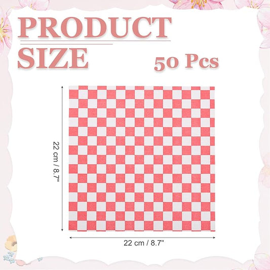 PATIKIL 8.7" x 8.7" Waxed Paper Sheets, 50Pcs Square Pattern Oil-absorbing Dry Food Wrapping Paper for Bakery Coffee Shop Home Baking Kitchen DIY, Red