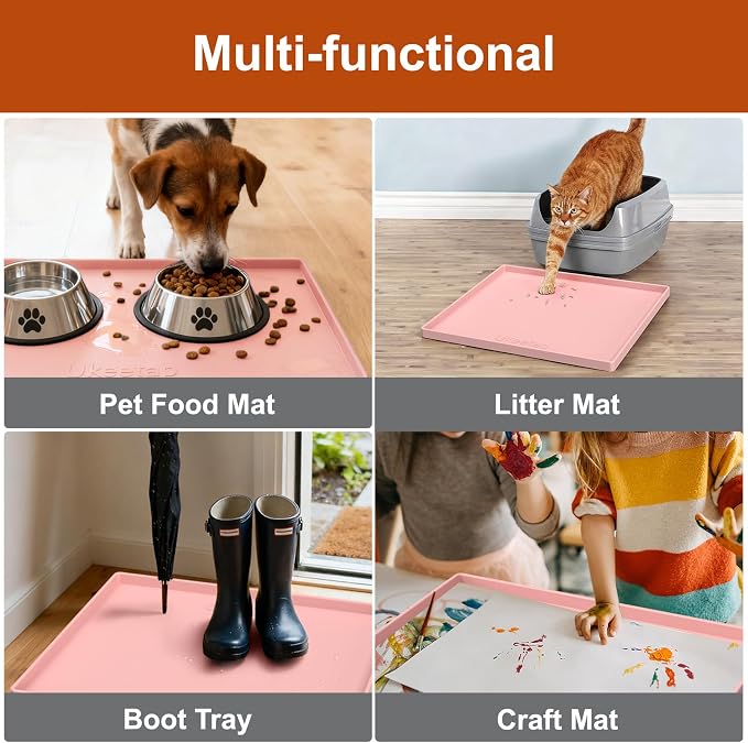 ukeetap 22" x 19" Extra Thick Silicone Mat Waterproof with Raised Edge, Under Sink Mat for Kitchen & Bathroom, Kitchen Cabinet Liner, Multi-Purpose for Storage & Protection, Pink