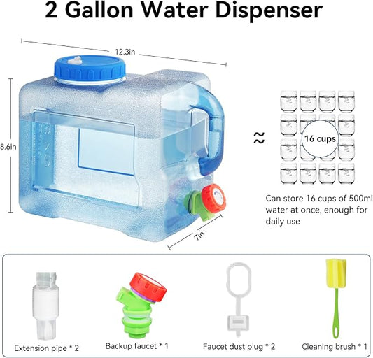 Drink Water Dispenser for Fridge - 2 Gallon Beverage Dispenser with Leak-Proof Spigot, Portable Food-grade Water Jug Container with Spout Handle for Kitchen Refrigerator Outdoor Camping Hiking, Blue