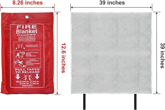 39"x39" Fire Blanket Emergency for Home, Kitchen, Camping & Car - Heavy Duty Fiberglass Fire Suppression Safety Cover (1 Pack)