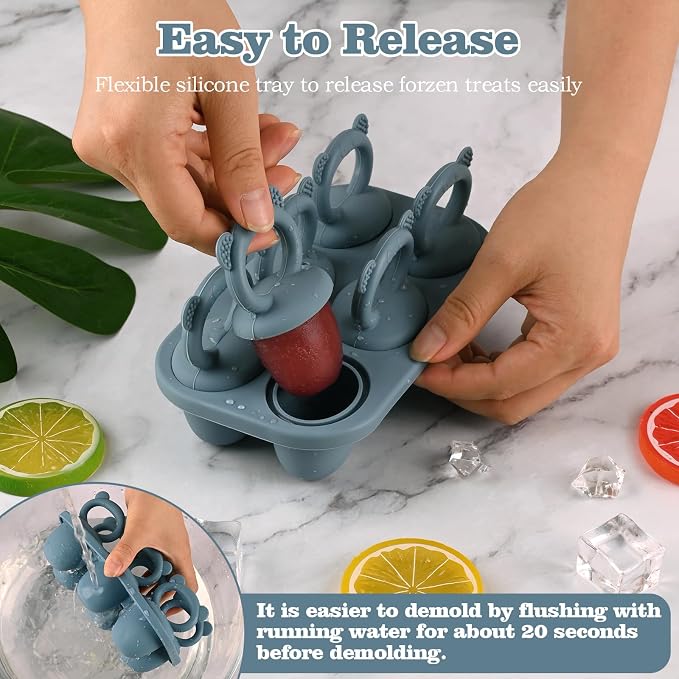 BokingOne Silicone Popsicle Molds, 6-Cavity Breastmilk Ice Pop Molds, Mini Frozen Pop Tray Molds for Baby Teething Relief Toddler Feeding Matte Blue