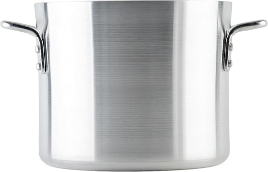 Winco 10 qt Aluminum Heavy-Duty Stock Pot | Thick walls, Riveted handles, Wide base, Great for Stocks, Soups, Pasta and Batch Cooking