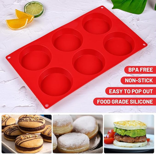 CAKETIME Silicone Egg Molds, 3 Inch Muffin Top Pan 4 Pack Nonstick for Baking English Muffin, Whoopie Pie, Corn Bread, Egg bite, Breakfast Sandwiches