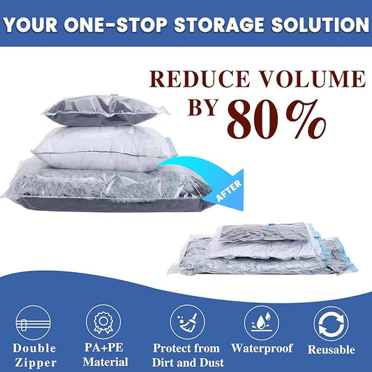 Vacuum Storage Bags, 8 Medium Space Saver Vacuum Sealed Bags for Clothes, Compression Bag Blanket Storage Travel Essentials