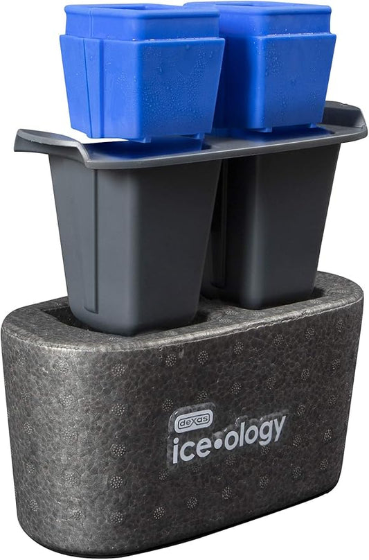 Dexas ice•ology Silicone Clear Ice Maker Tray for Crystal Clear Craft Cocktail Ice, 2 Square Cubes