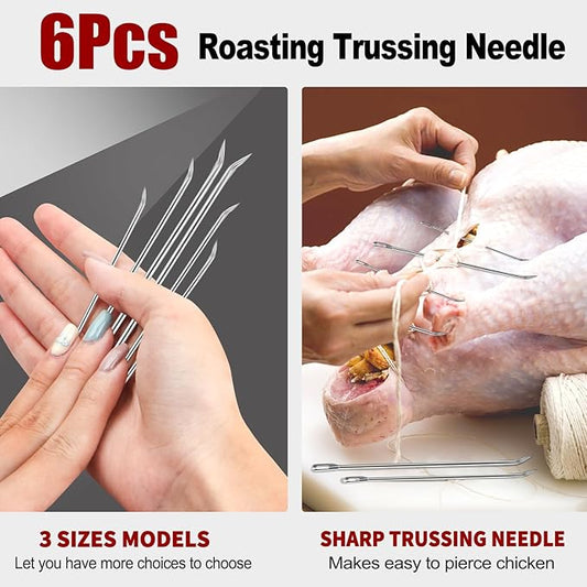 Ofargo Meat Trussing Needles, Roasting Trussing Needles for Lacing Roast Turkey, Chicken, Pork Skin, Whole Hog, Lamb, and Rotisserie Pig; Two of Each Size 4.9/5.7/7inch, 6pcs in All