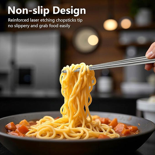 Titanium Chopsticks Reusable, 3 Pairs Chopsticks Dishwasher Safe, Non-Slip Titanium Chopsticks Present Set,Travel,Camping And Hiking (Silver)