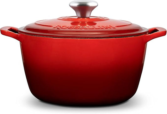 Signature Enameled Cast Iron Dutch Oven, Non-Stick Serving Pot with Tight Fitting Lid for Perfect Roasting, Baking, Sauteing, and Bread Making | 13.5Q (12.7L) - Red