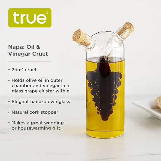 True Napa Olive Oil and Vinegar Cruet with Cork Stopper, Perfect for Housewarming, Picnic, Dinner, BBQ, Outdoor Party, Salad Bar Accessories, Home Essentials, Set of 1