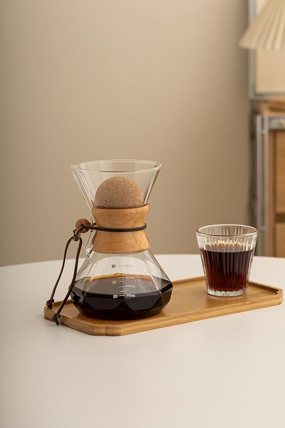 Pour Over Coffee Maker With Wood Sleeve,27oz/800mlPour Over Coffee Dripper,Pour Over Coffee Maker Set With Cork Stopper (27oz/800ml)