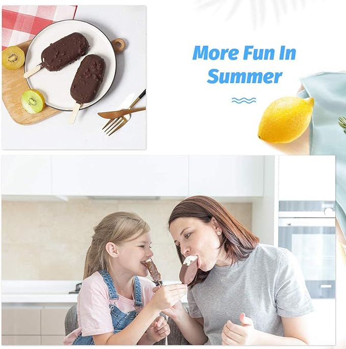 Popsicle2 Pack Silicone Popsicle Molds for Kids, 4 Cavities Ice Pop Molds Oval with 50 Wooden Sticks for DIY Ice Cream