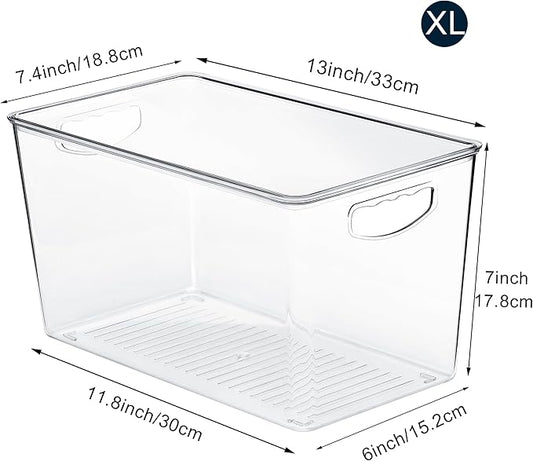 theaoo Clear Storage Bins with Lids Stackable - XLarge Plastic Containers for Pantry Organization and Storage - Perfect for kitchen,Fridge,Laundry Room,Bathroom,Garage,Closet,Cabinet Organizer -6 Pack