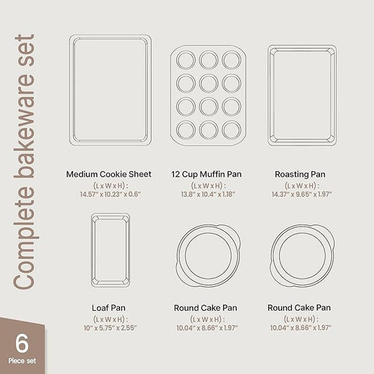 Baking Set – 6 Piece – Deluxe Non Stick Black Coating Inside and Outside – Carbon Steel Bakeware Set – PFOA PFOS and PTFE Free by Bakken