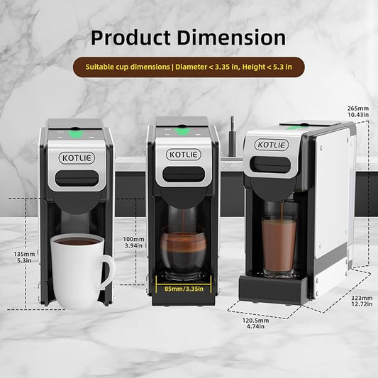 KOTLIE ST-550 Single Serve Coffee Maker, Espresso Capsule Coffee Maker for K*cup capsule/Ne*s Original/Dol*e Gu*to and Ground Coffee, 19Bar, 1L, Compact(Black)