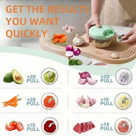 Manual Food Processor Vegetable Chopper, Portable Hand Pull String Garlic Mincer Onion Cutter for Veggies, Suitable for Vegetables, Ginger, Garlic, Fruits, Onion, Potato, Salad (Green 500 ml)