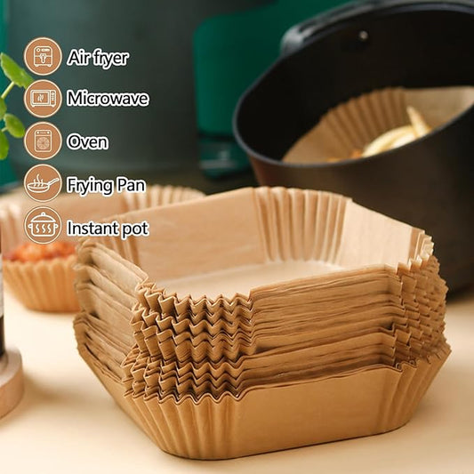 9 Inch Air Fryer Liners, 125PCS Non-Stick Air Fryer Paper Liners Disposable, Oil-Proof & High-Temperature Resistant Square Baking Paper for Air Fryer, Microwave and Oven(Bottom Is 8 Inch)