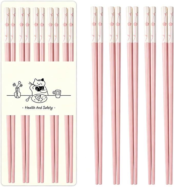 5 Pairs Reusable Fiberglass Chopsticks, Dishwasher Safe, Non-Slip Chopsticks for Sushi Ramen Rice, 9.6inch - Pink