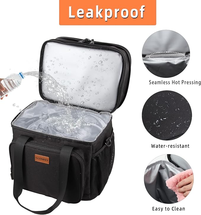 Expandable Lunch Box Cooler Bag - Insulated Soft Lunch Bag for Men Daily - Large Lunchbox for Adults Work Camping Outdoor Travel Black 22L