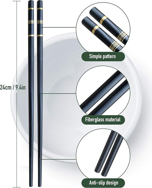 Glass Fiber Chopsticks-Reusable Japanese-style, Chinese-style and Korean-style Chopsticks, Dishwasher-safe, (2 Pairs Gift Set)