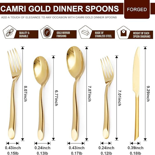 Gold 20-Piece Silverware Set with Handle, Stainless Steel Flatware Set, Cutlery Set Mirror Polished, Dishwasher Safe, Service for 4
