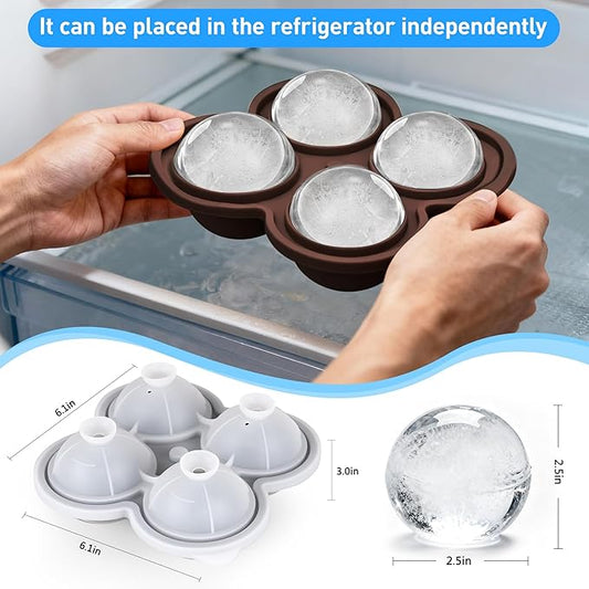 Ice ball maker mold For Whiskey And Cocktails ,2.5inch Round ice cube mold with Lids Easy Release Silicone Sphere Ice Cube Tray Perfect For Chilling Beverages Drinks And Bourbon 2PCS/8 Ice balls